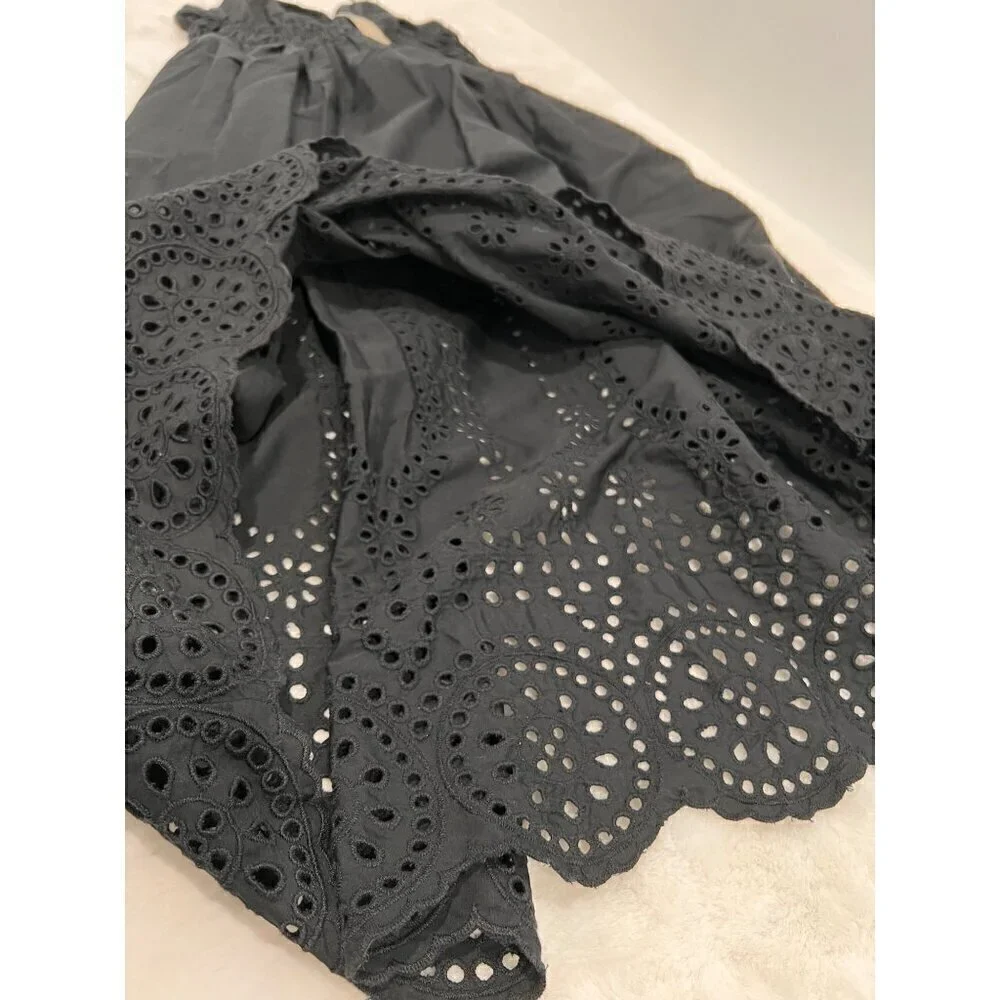 New J. Crew Size 2 V-neck smocked-waist dress in cotton poplin Black *Stain*